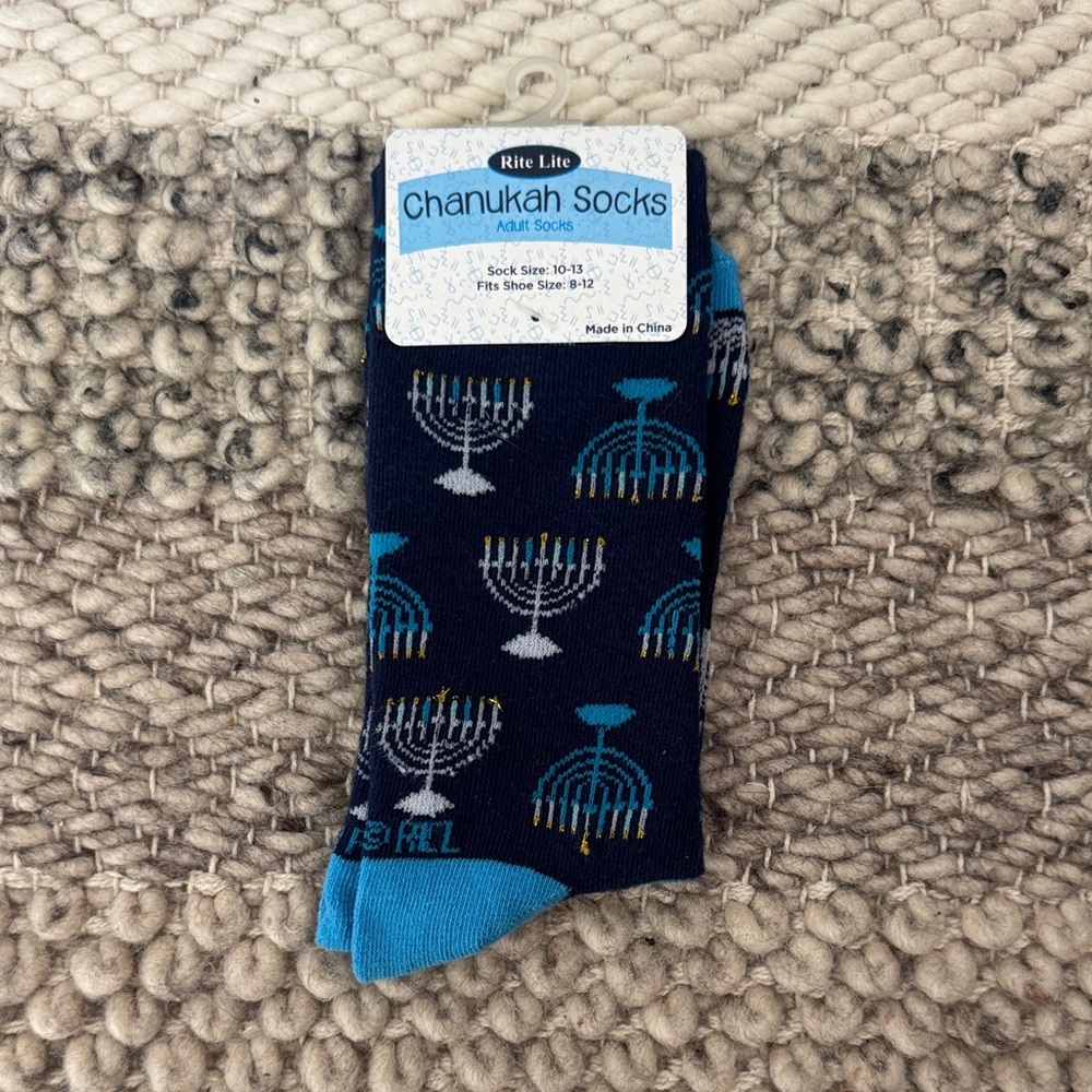 Brand New Hanukkah Blue Menorah Crazy Socks Chanukah Rite Lite
